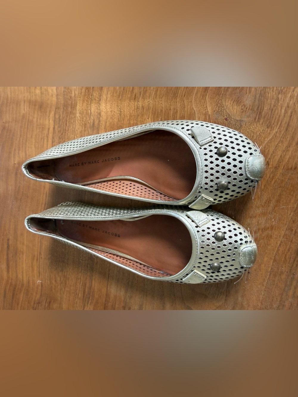 Marc by Marc Jacobs gold Perforated Ballet Flats with Stud Accents